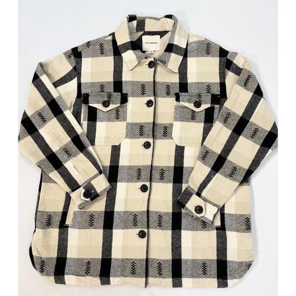 Lucky Brand Buffalo Plaid Oversized Jacket Women’s M Cream Black Southwestern - Picture 3 of 16